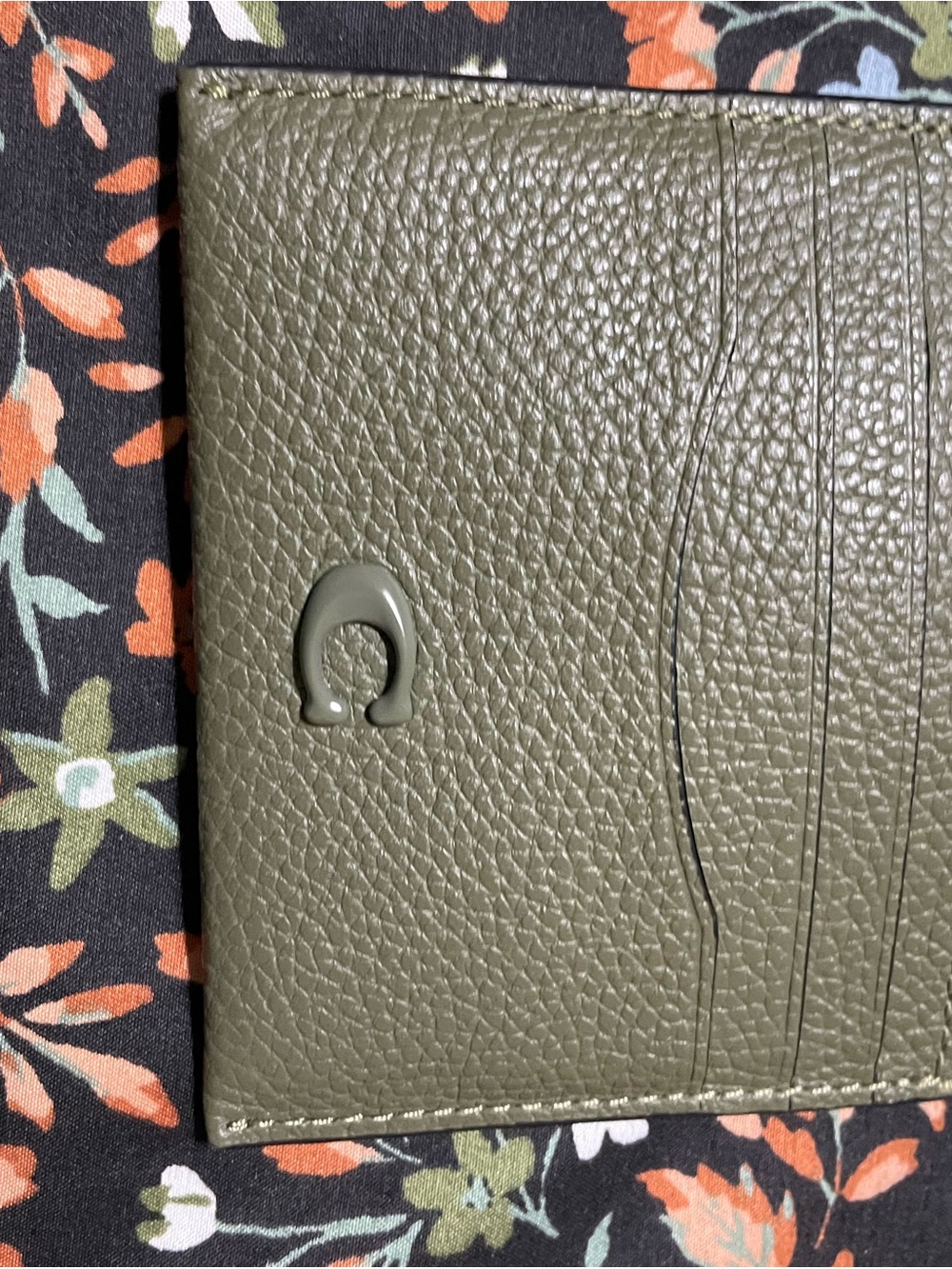 Coach Olive Green Pebbled Leather Card Wallet